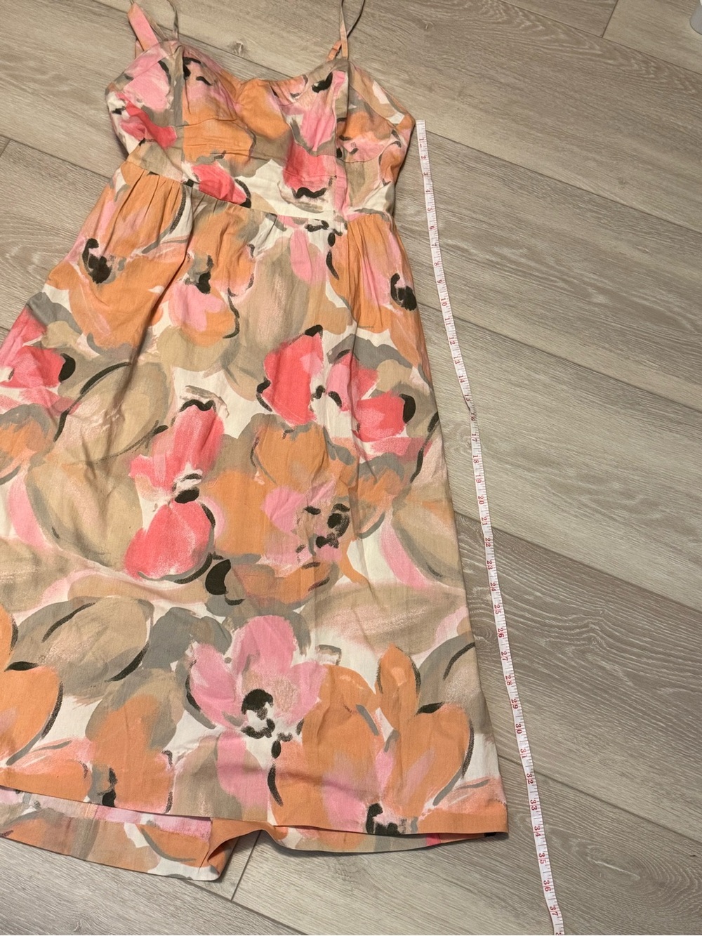 100% Cotton Floral Midi Sundress in Pink & Peach - Women's Spaghetti Strap Dress - Picture 7 of 7